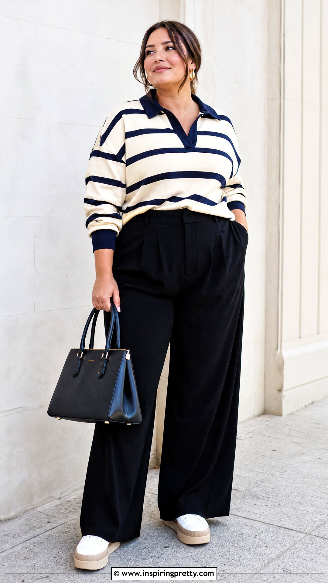 Plus Size Rugby Top With Wide Leg Pants - 50 rugby top outfit women