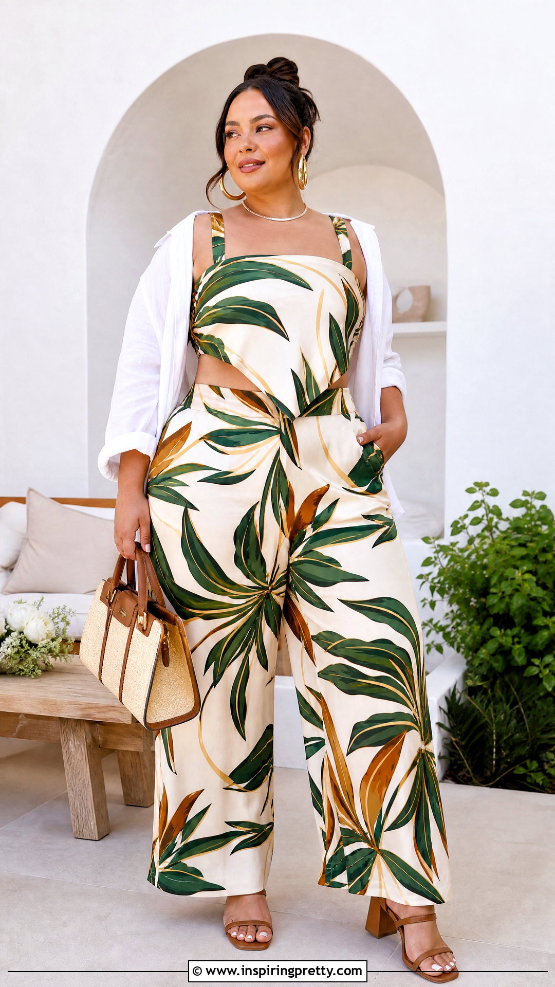 Plus Size Scarf Top And Wide Leg Pants Set - 20 scarf top and pants sets