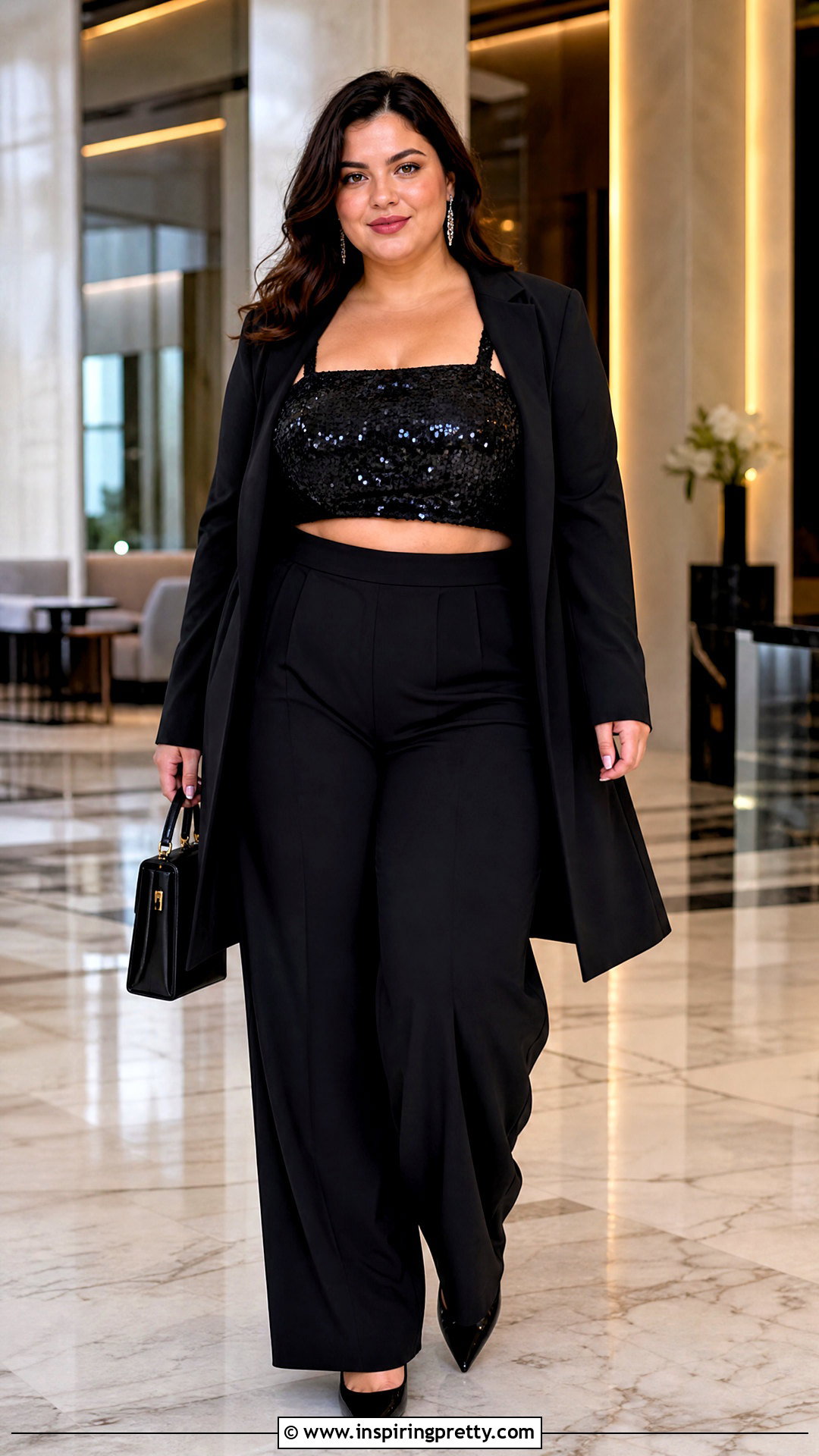 Plus Size Sequin Crop Top With High Waisted Trousers - 20 Sequin Crop Top Fashion ideas