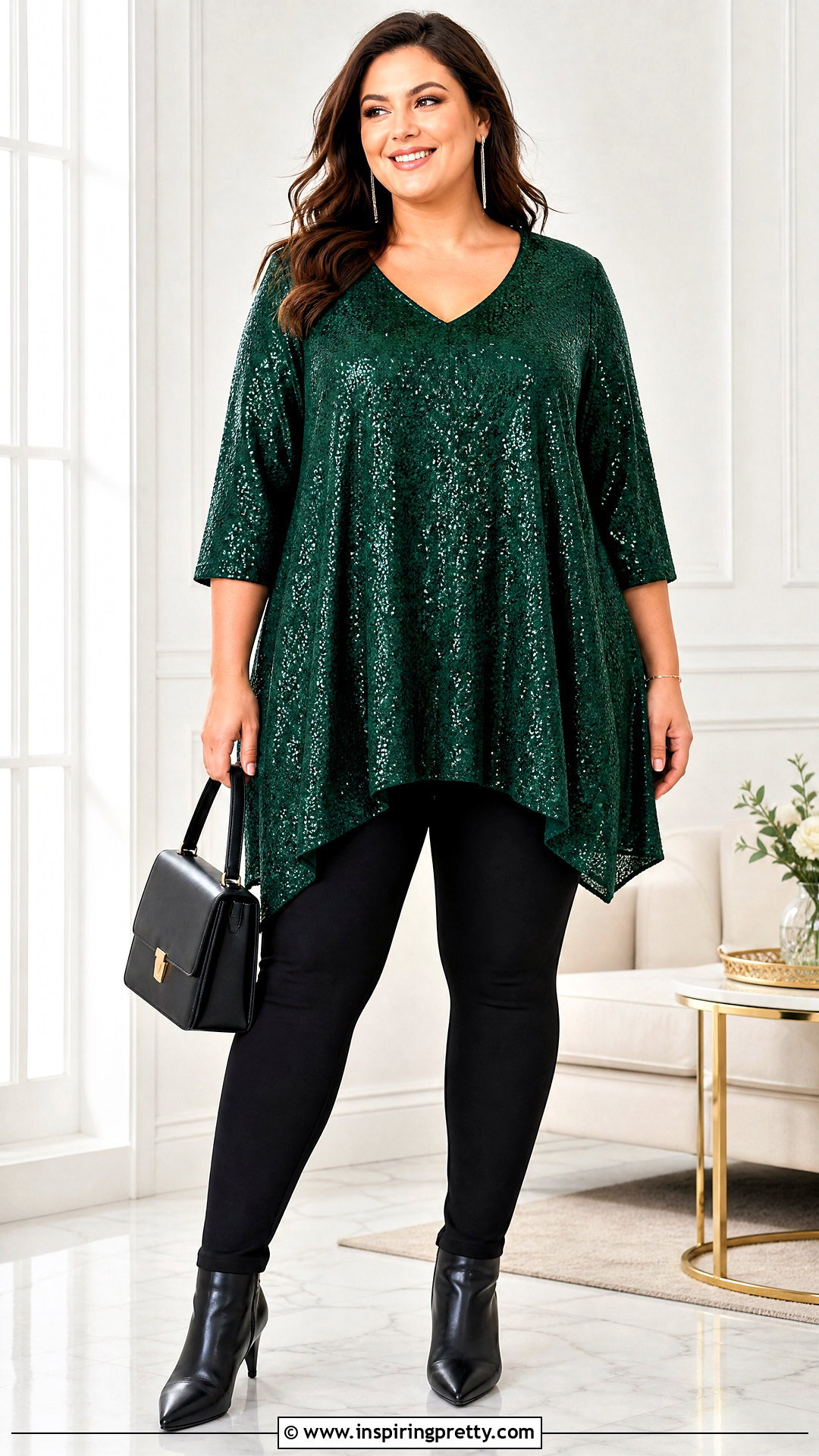 Plus Size Sequin Tunic With Black Leggings - 20 sequin tops amazon ideas