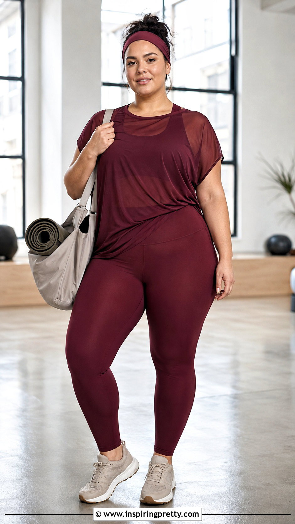 Plus Size Sheer Yoga Top With Sculpting Leggings - 20 Sheer Yoga Top outfit ideas