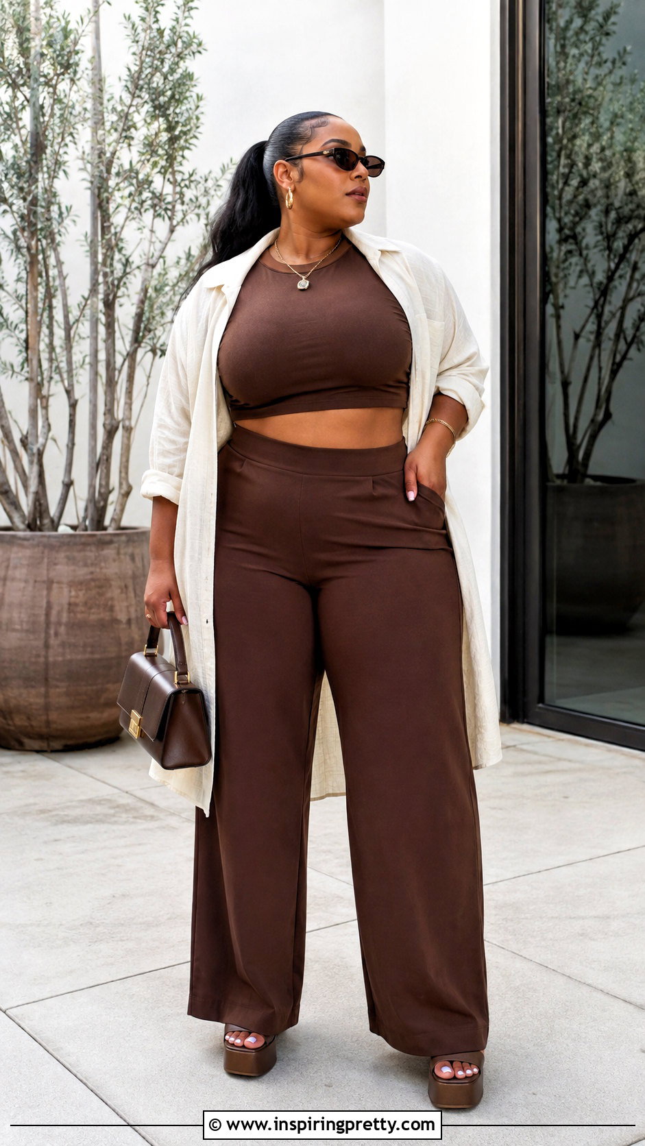Plus Size Short Crop Top With Wide Leg Pants - 50 short crop tops outfit ideas