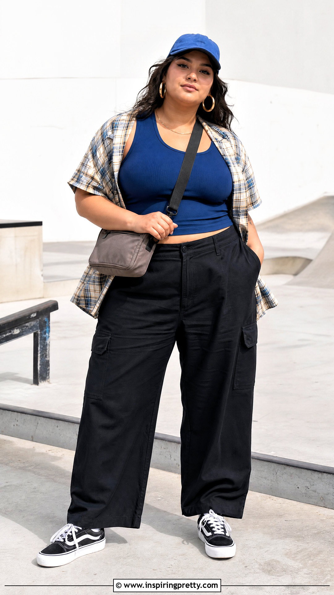 Plus Size Skater Tank Top With Wide Leg Cargos - 20 skater tank tops outfit ideas