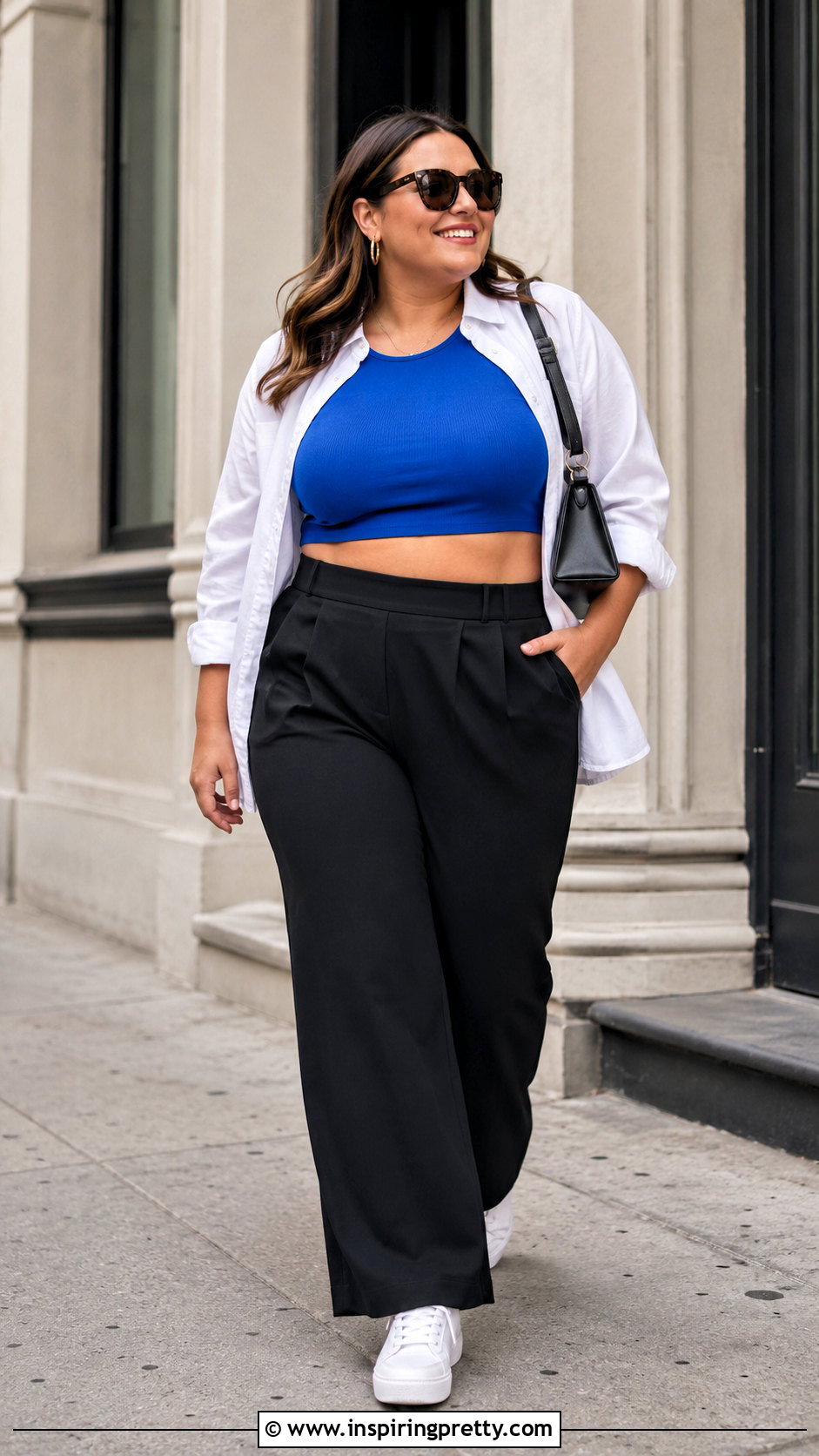 Plus Size Sleeveless Crop Top With High Rise Pants - 50 sleeveless crop top outfit ideas