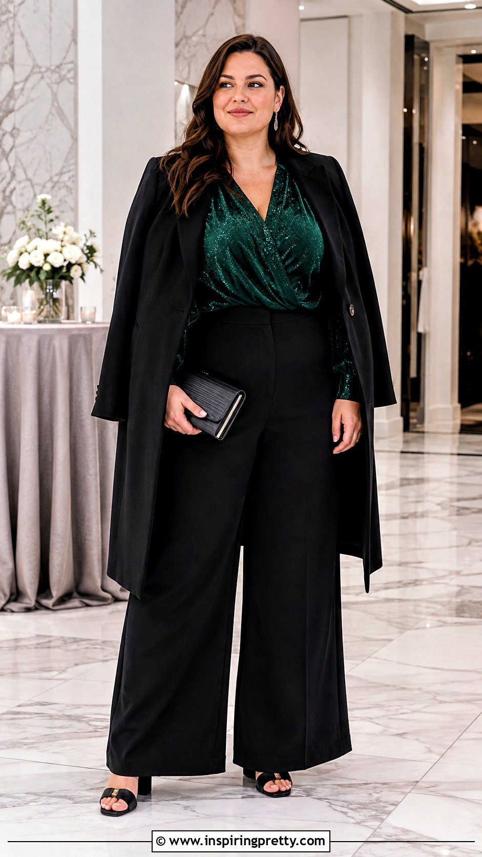 Plus Size Sparkly Blouse With Palazzo Pants - 50 sparkly tops outfit ideas