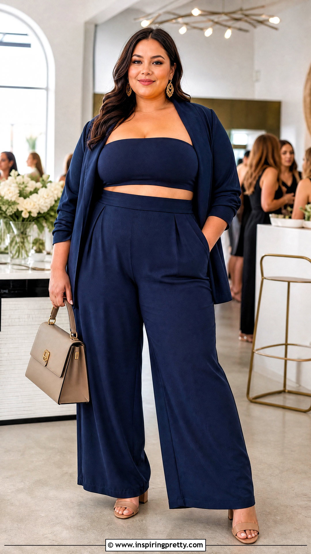 Plus Size Strapless Crop Top With Wide Leg Pants - 25 Crop Top With No Straps