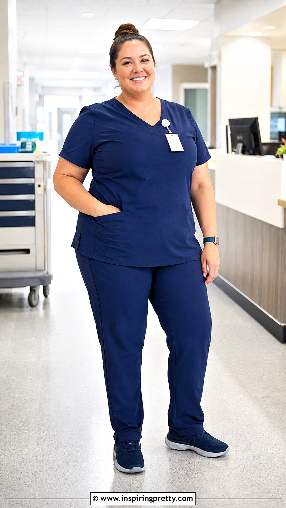 Plus Size Stretch Nurse Scrub Top With Straight Pants - 25 nurses uniform tops outfit ideas