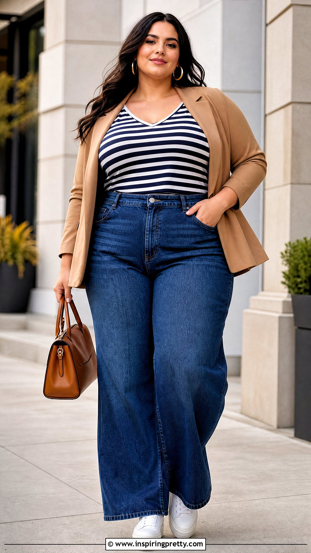 Plus Size Striped Top With Wide Leg Jeans - 50 stripes top outfit ideas