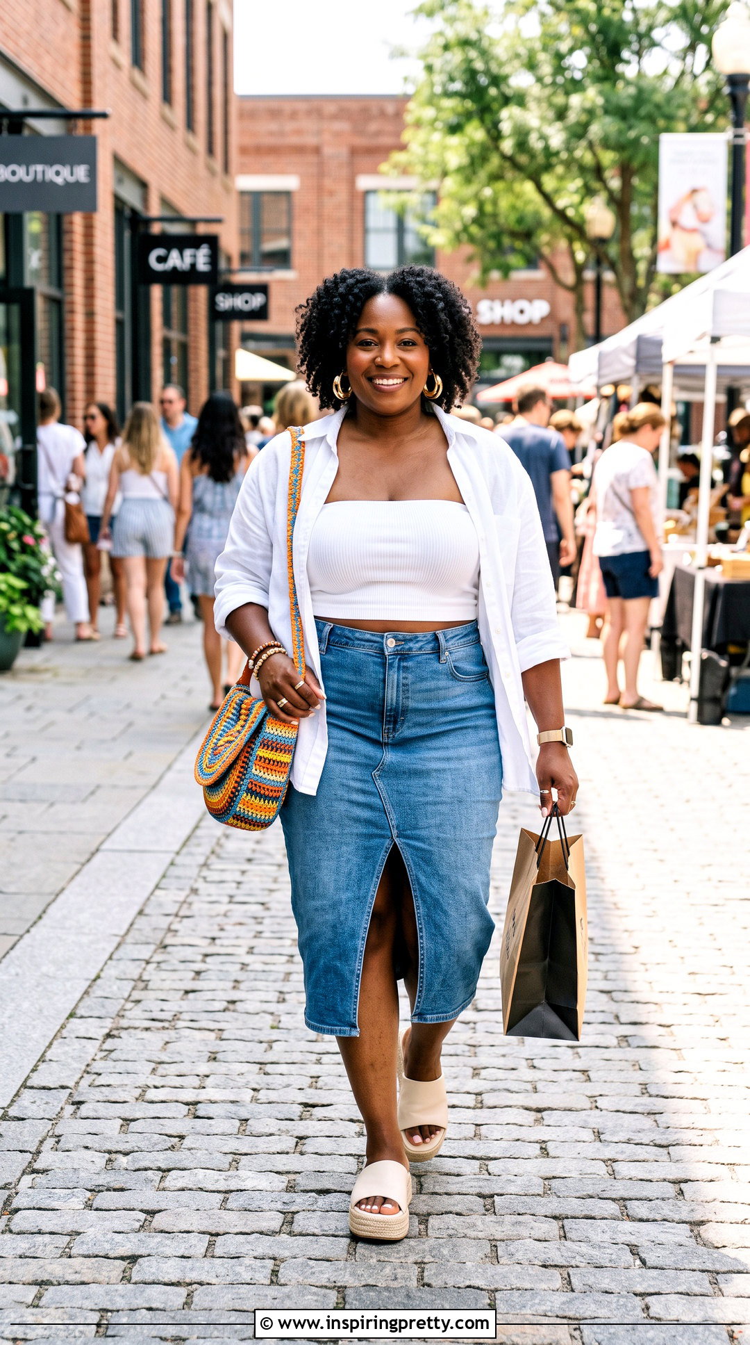 Plus Size Tube Top And Denim Midi Skirt Outfit - 50 tube top and skirt outfit ideas