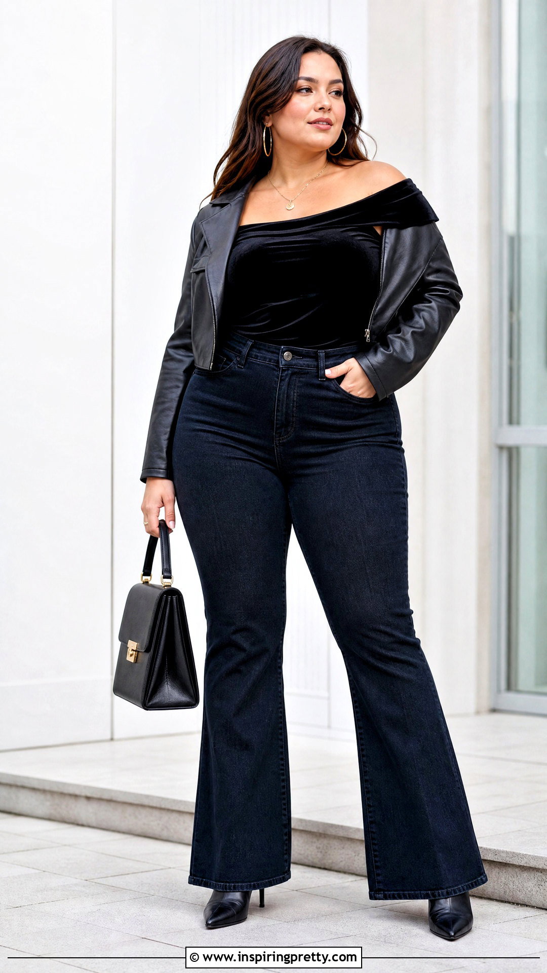Plus Size Velvet Top With Flare Jeans - 20 forever 21 velvet top outfit ideas