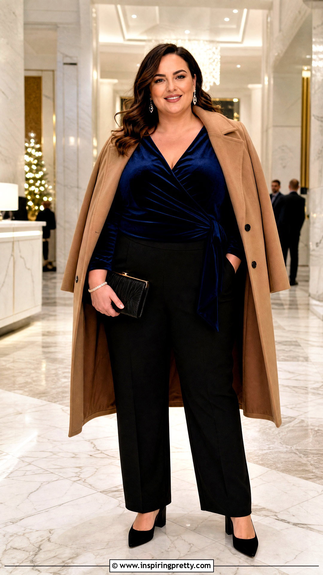 Plus Size Velvet Top With Tailored Pants - 50 plus size tops outfit ideas