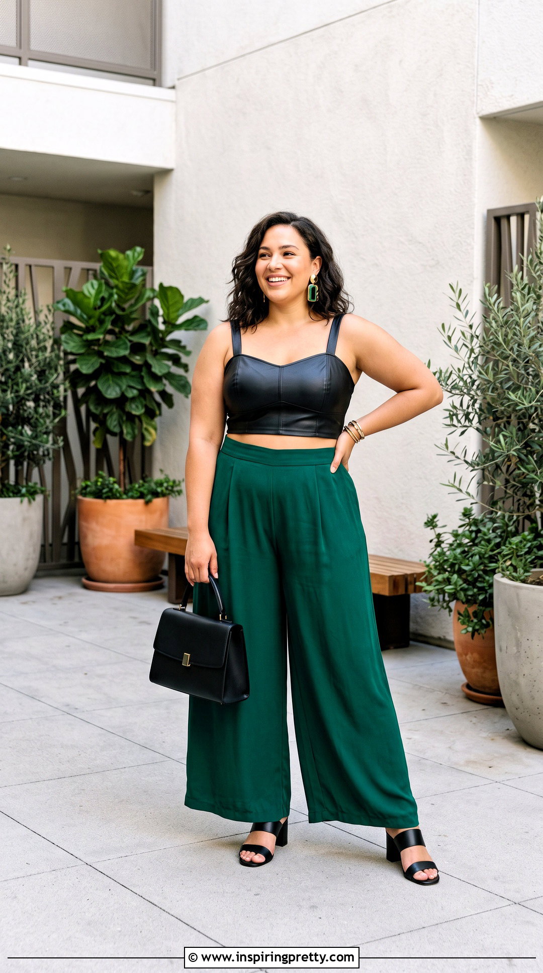 Plus Size Vinyl Crop Top With Palazzo Pants - 25 Vinyl Crop Top outfit ideas