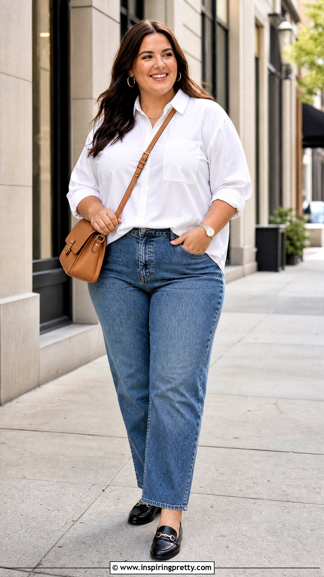 Plus Size White Button Down Shirt With Jeans - 50 plus size tops outfit ideas
