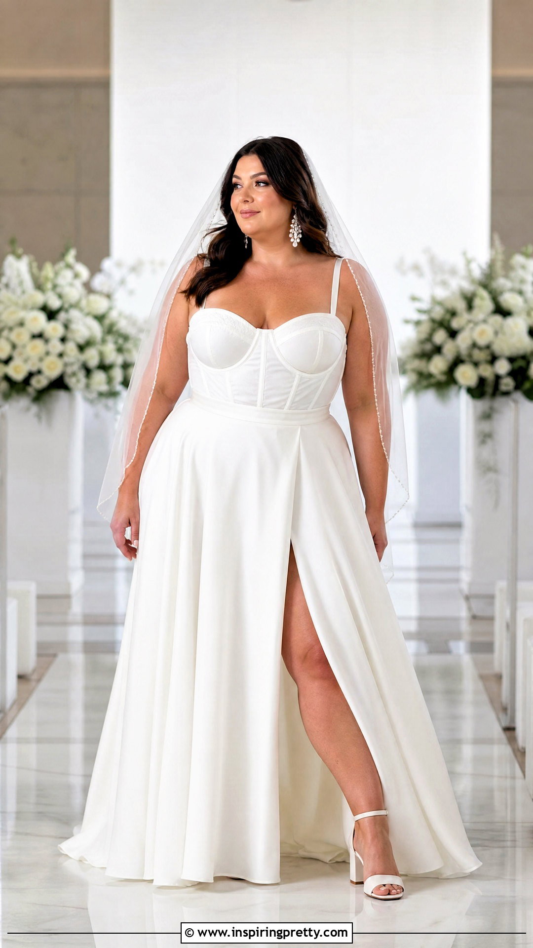 Plus Size White Corset Top With A Line Skirt - 25 White Corset Top Wedding outfit ideas