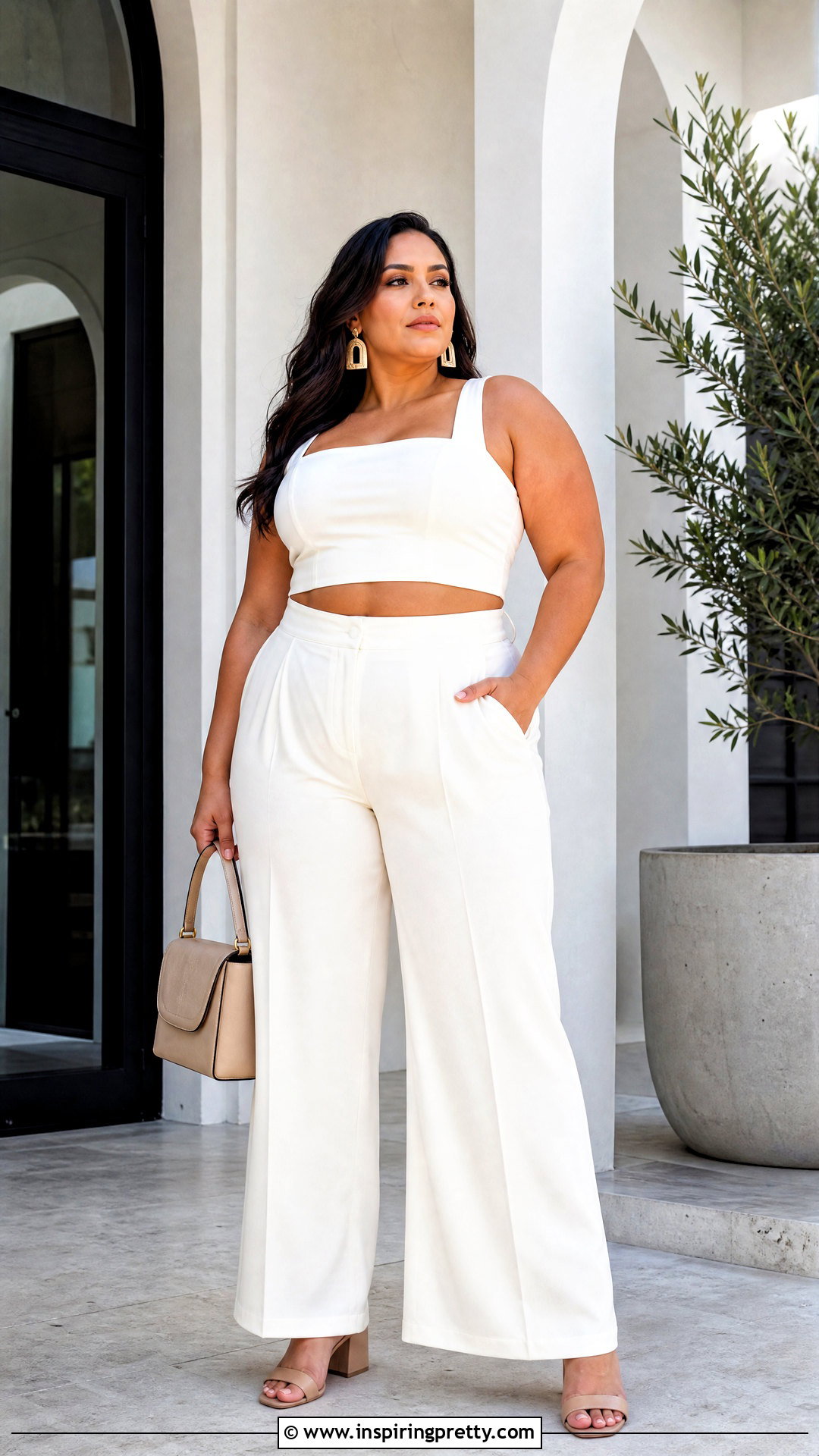 Plus Size White Crop Top And Pants Set - 25 white crop top and pants sets