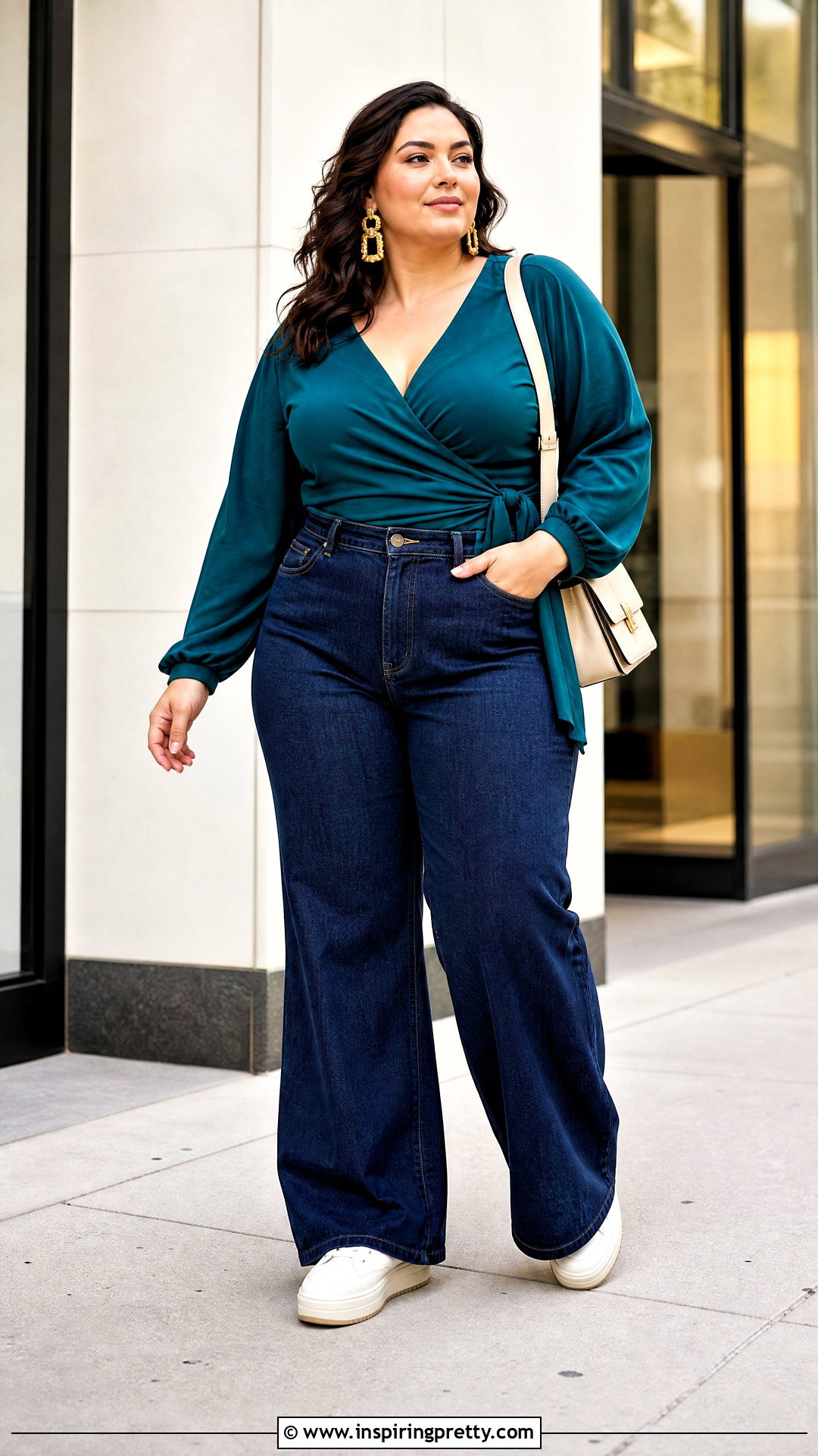 Plus Size Wrap Around Top With Wide Leg Jeans - 50 wrap around top outfit ideas