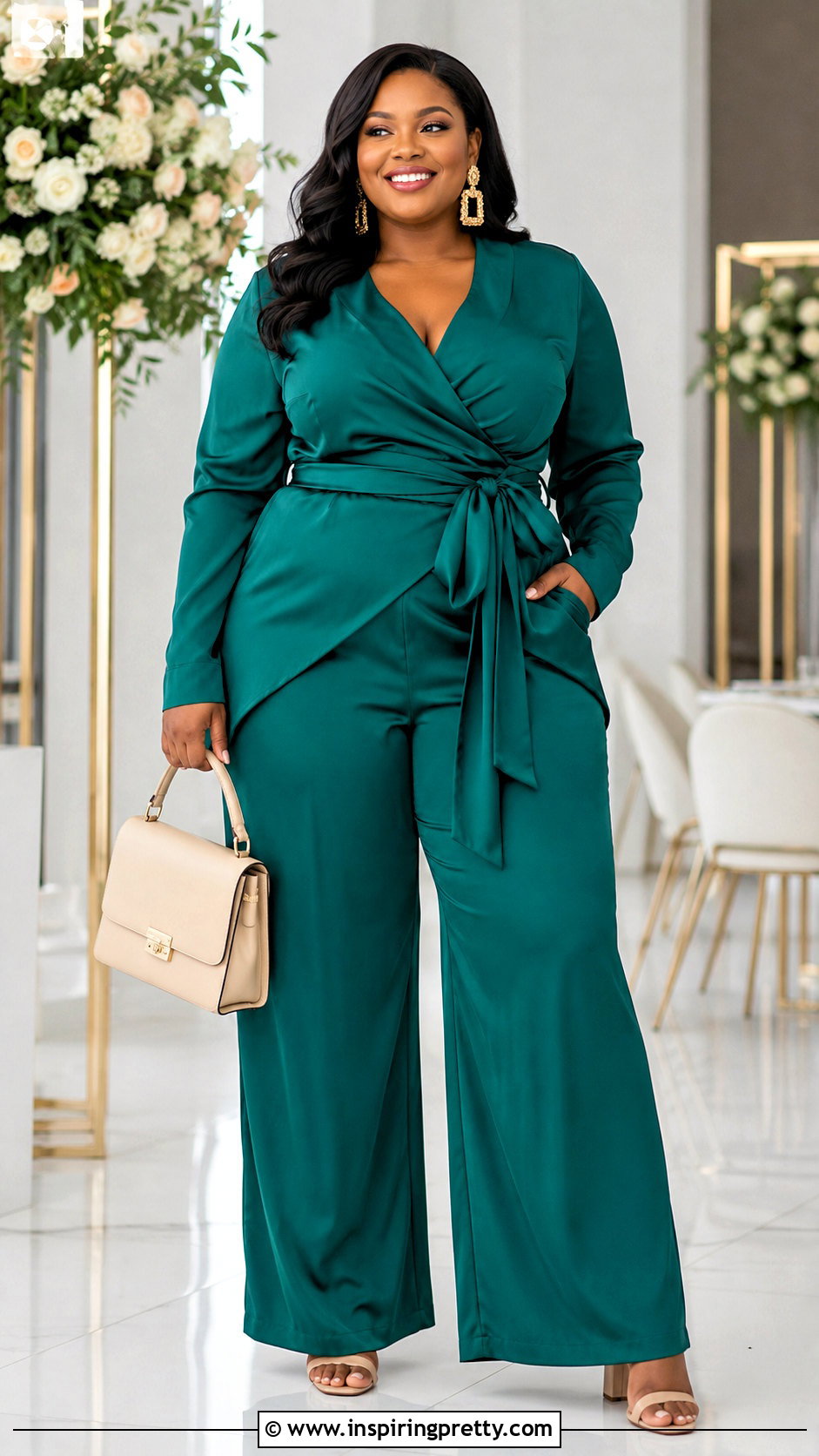 Plus Size Wrap Top And Pants Set - 50 top and pants set