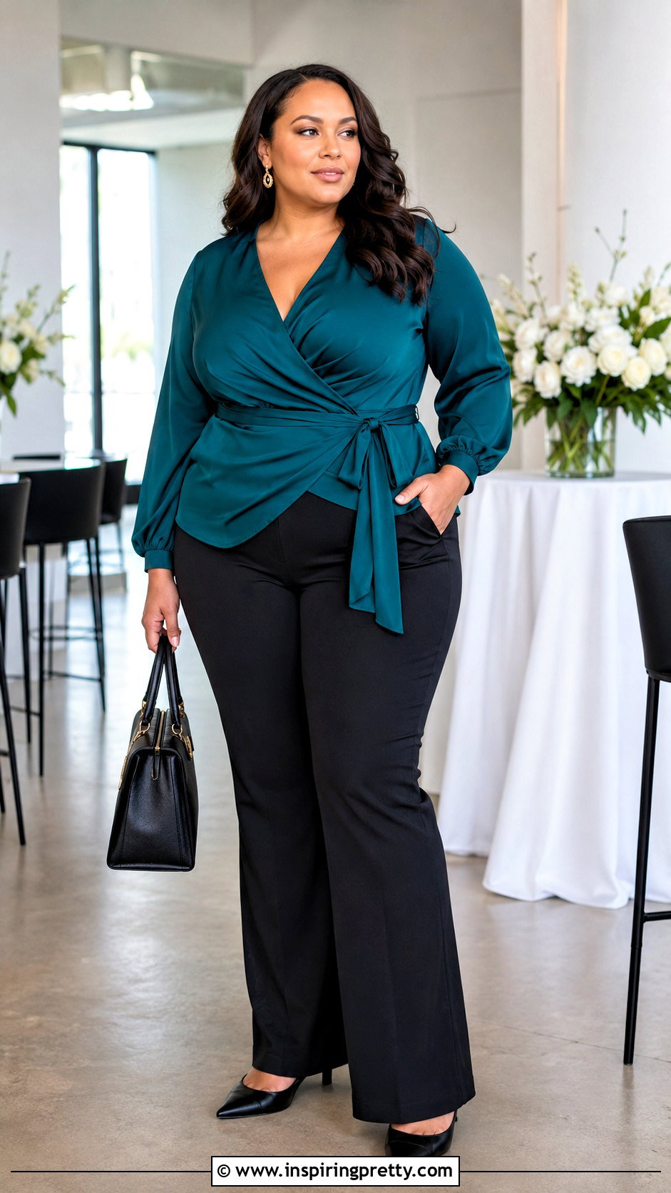 Plus Size Wrap Top With Bootcut Pants - 50 wrap top outfit classy ideas