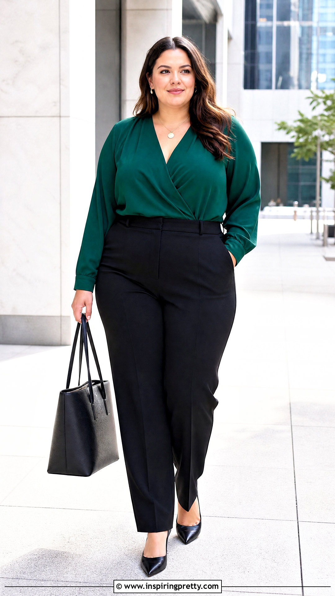 Plus Size Wrap Top With Tailored Trousers - 50 plus size tops outfit ideas