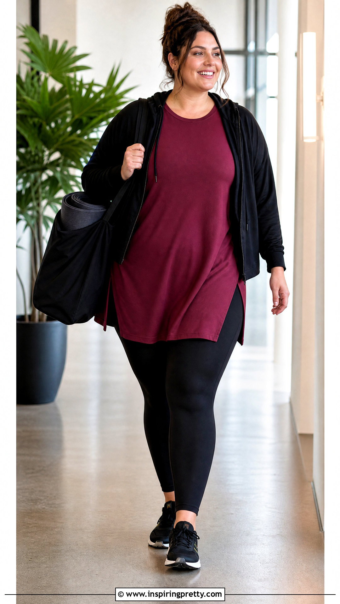 Plus Size Yoga Tunic With Supportive Leggings - 20 yoga clothes tops outfit ideas