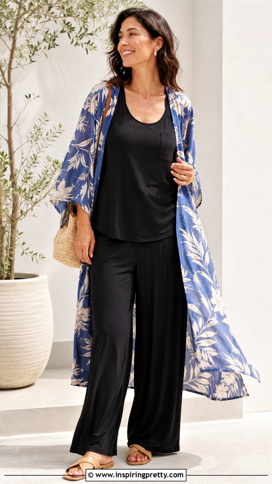 Pocketed Mastectomy Tank With Kimono And Pants - 20 Mastectomy Tops outfit ideas