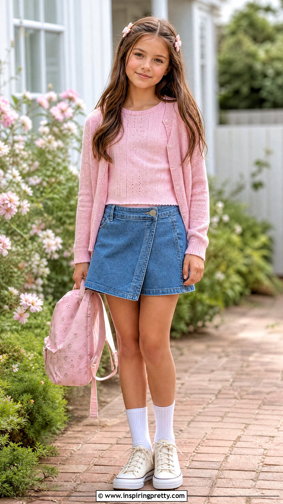 Pointelle Long Sleeve Top With Denim Skort - 25 long sleeve tops for girls