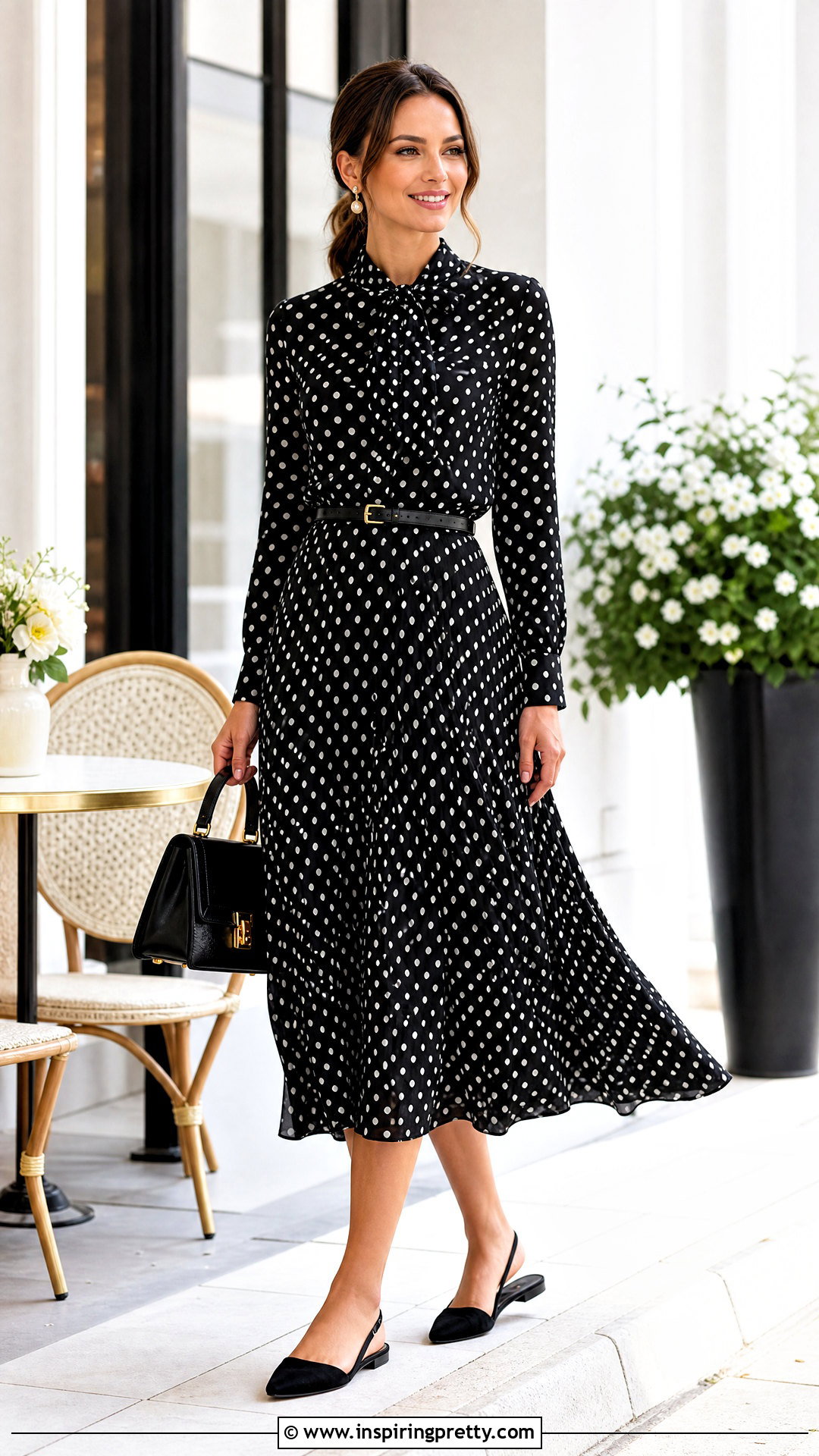 Polka Dot Blouse And Midi Skirt Set - 50 matching skirt and top set outfit ideas