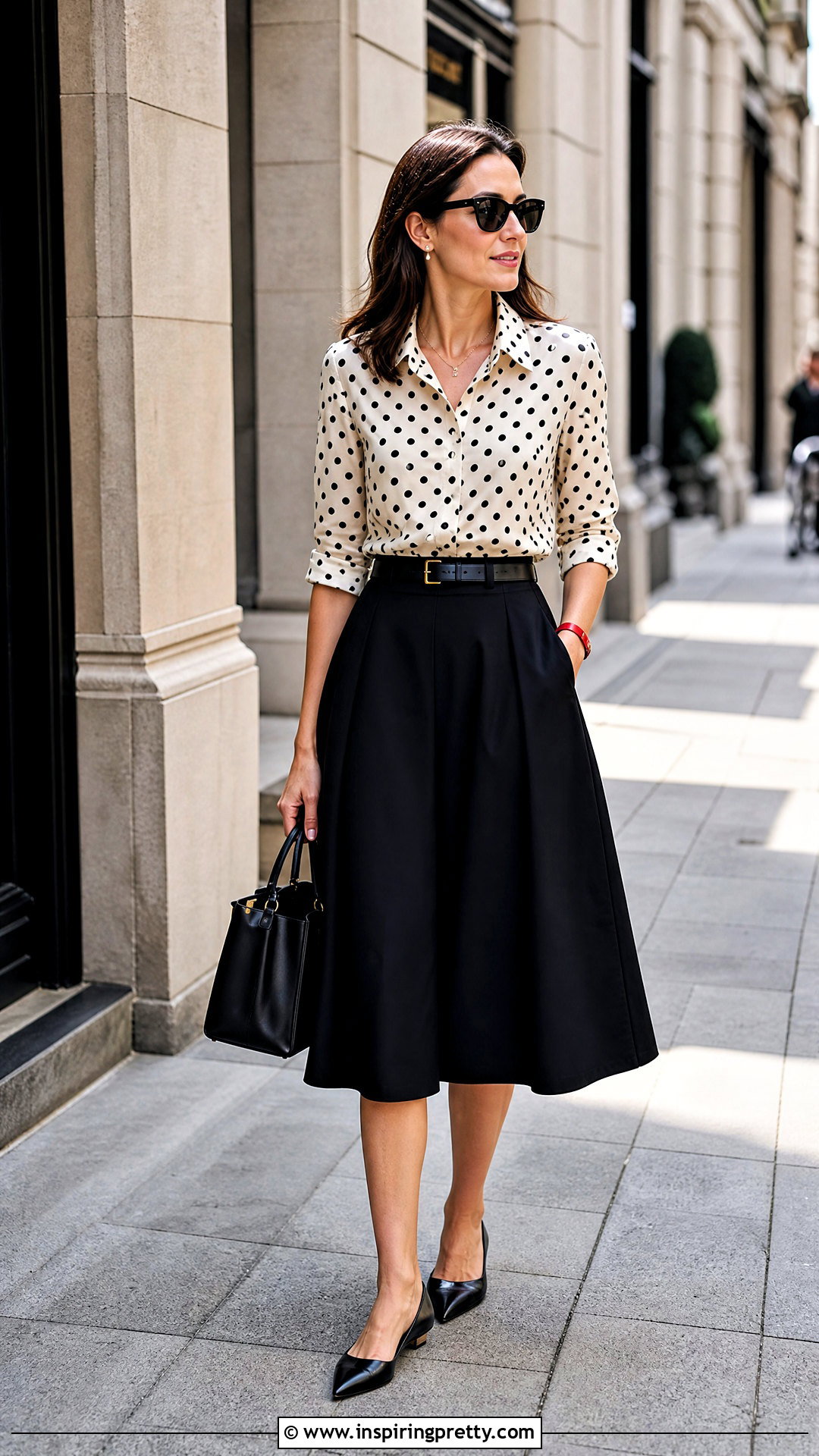 Polka Dot Blouse and Black Skirt Outfit - 50 shirt top designs