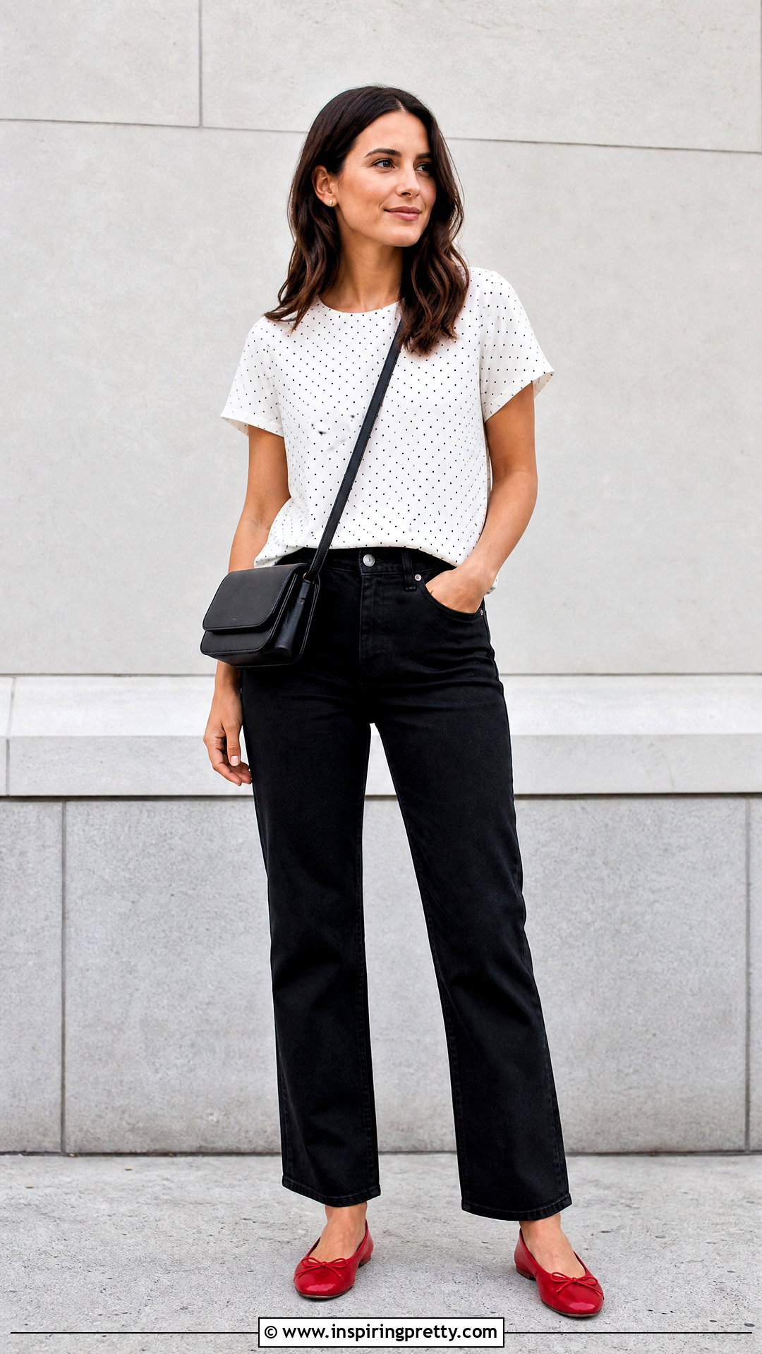 Polka Dot Cotton Top With Black Jeans - 50 cotton tops designs for jeans