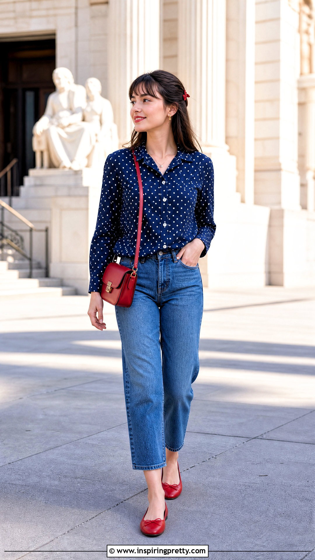 Polka Dot Cotton Top With Cropped Jeans - 25 Girls Cotton Top Design For Jeans