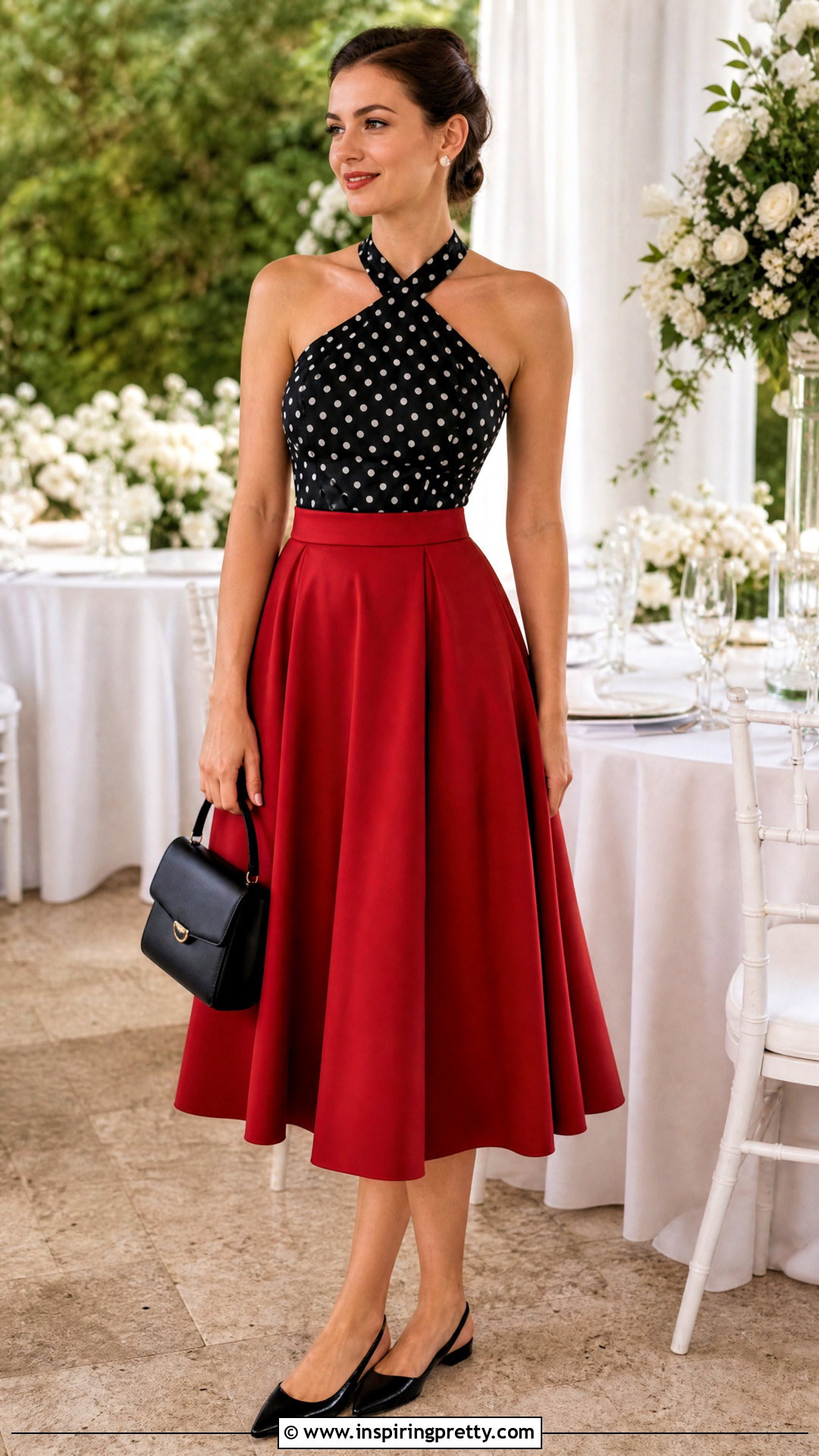 Polka Dot Cross Top With A Line Skirt - 50 cross top outfit ideas
