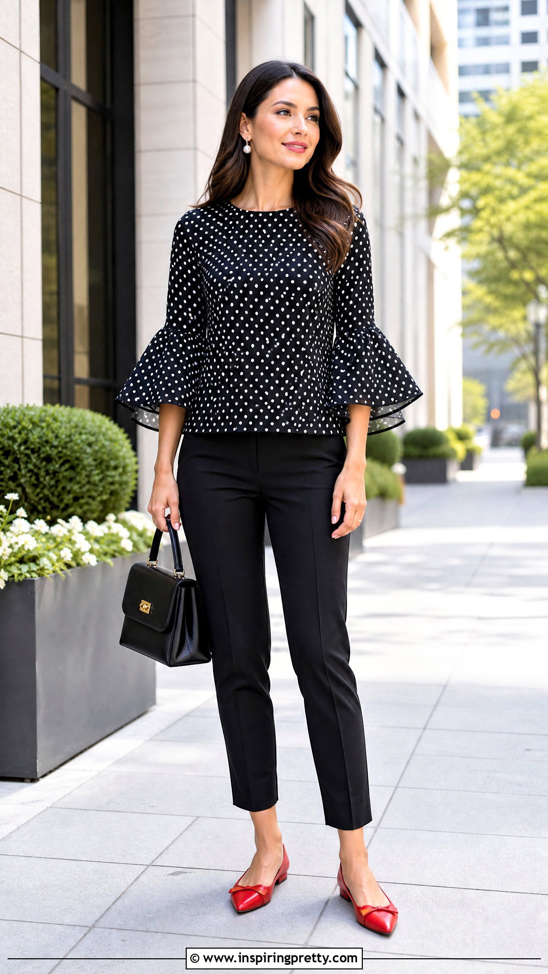 Polka Dot Flared Sleeve Top With Cigarette Pants - 50 flared sleeves tops