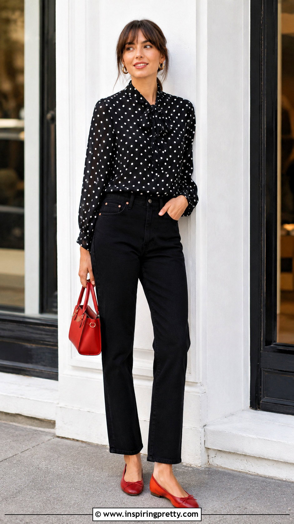 Polka Dot Georgette Top With Black Jeans - 50 georgette tops western outfits