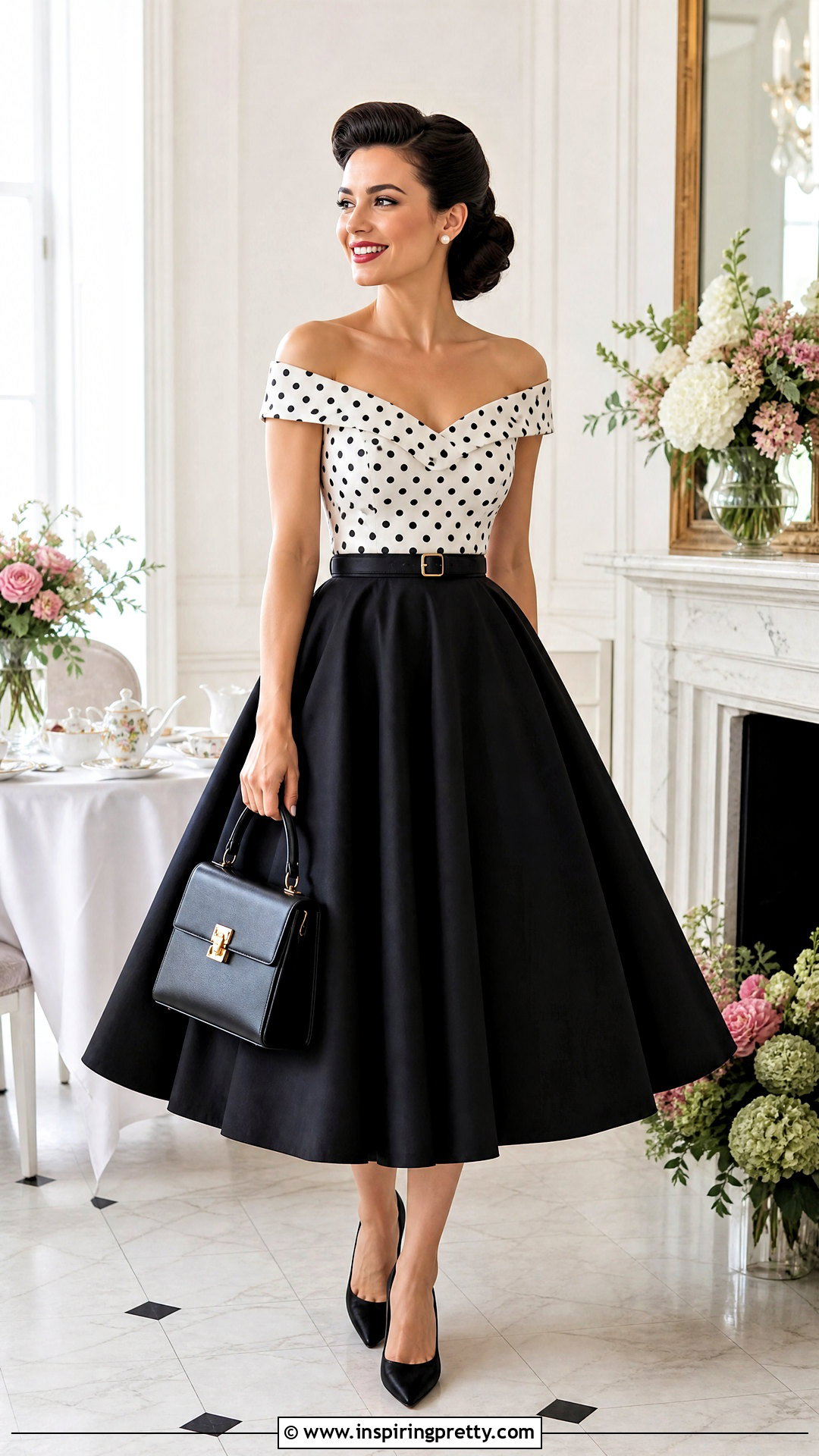 Polka Dot Off Shoulder Top With Circle Skirt - 50 off shoulder top outfit classy ideas