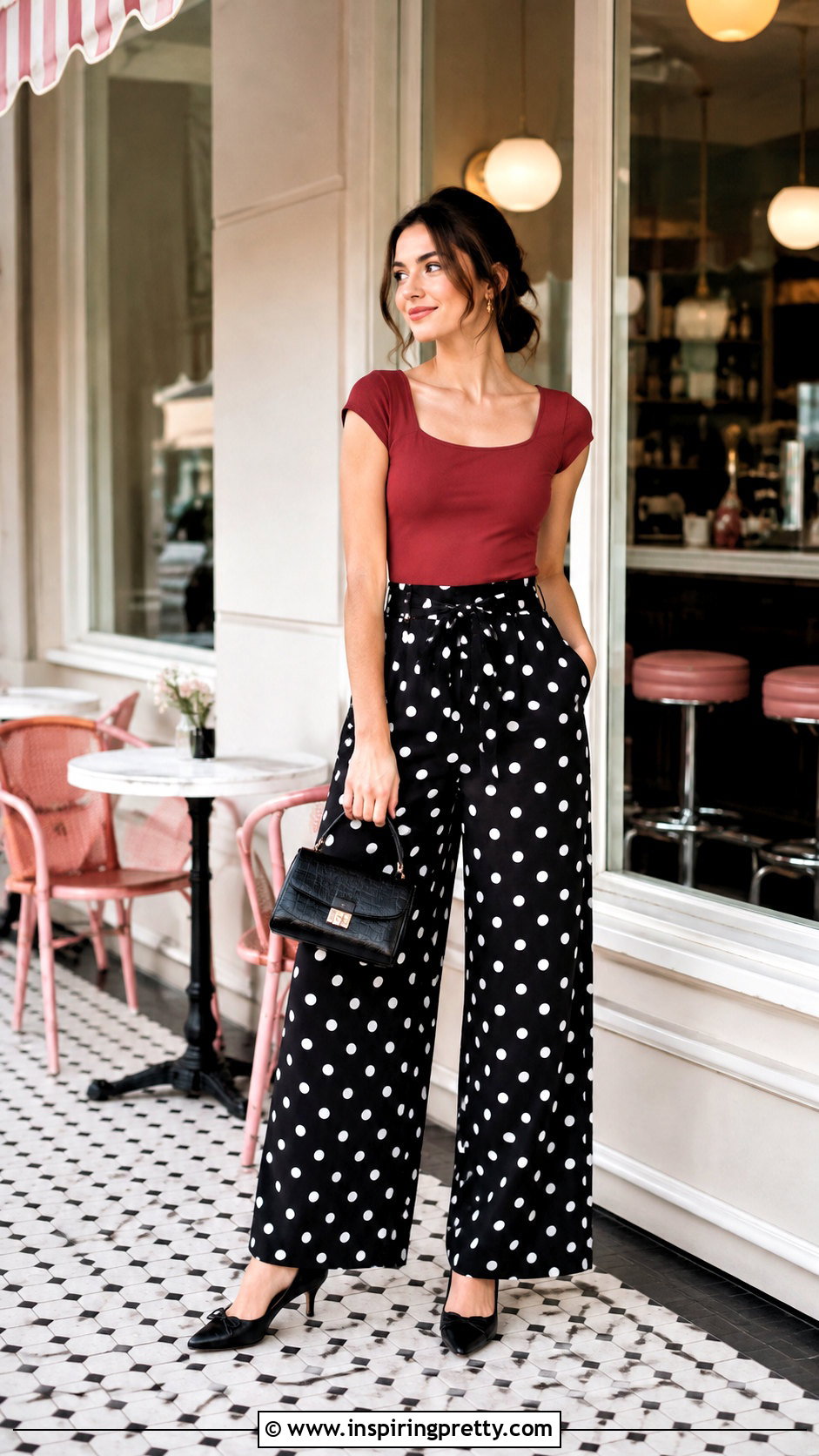Polka Dot Palazzo Pants With Red Top - 50 palazzo and top styles