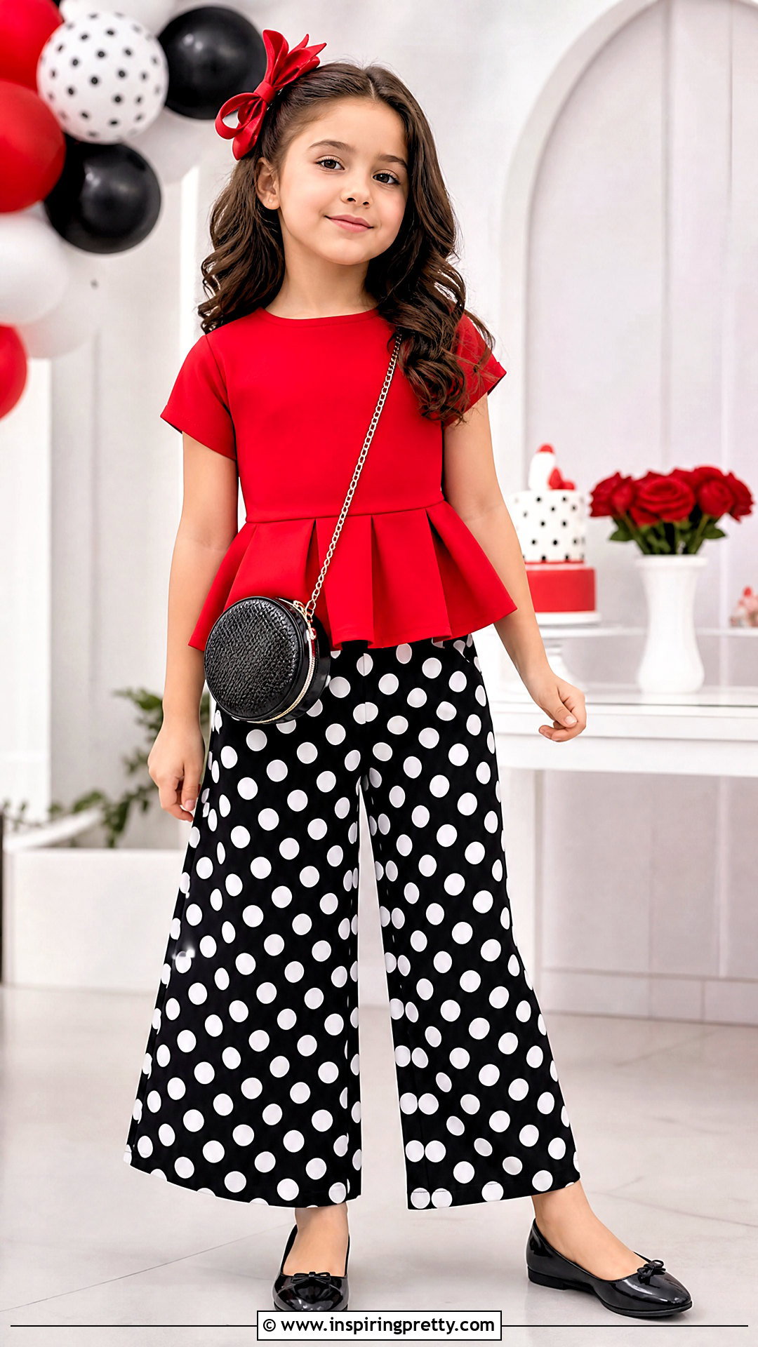 Polka Dot Palazzo With Red Top - 50 kids plazo with tops