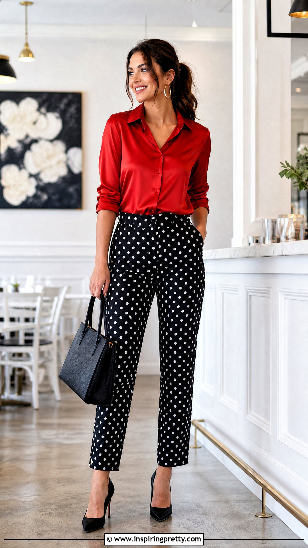 Polka Dot Pants And Red Blouse Birthday Outfit - 50 birthday outfit pants and tops