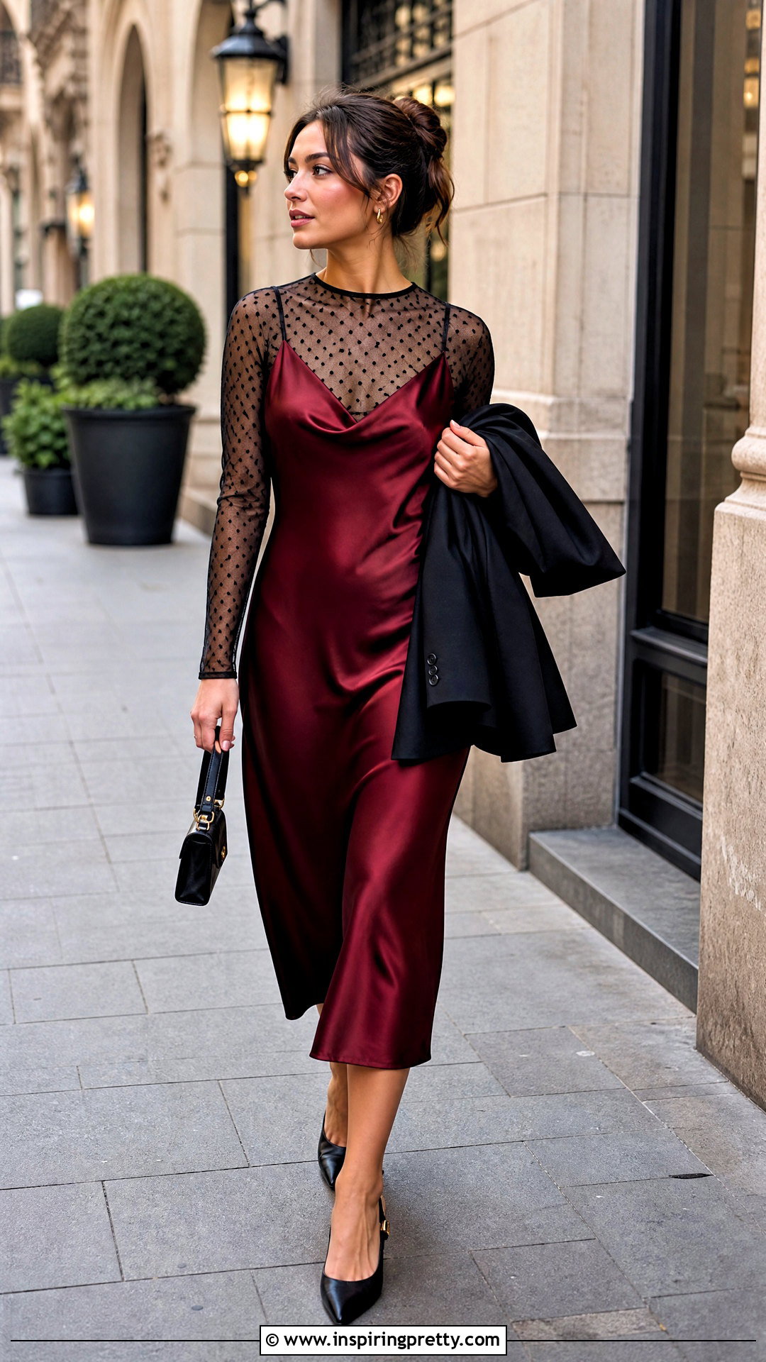 Polka Dot Sheer Top Under Red Slip Dress - 20 Sheer Top Under Slip Dress outfit ideas