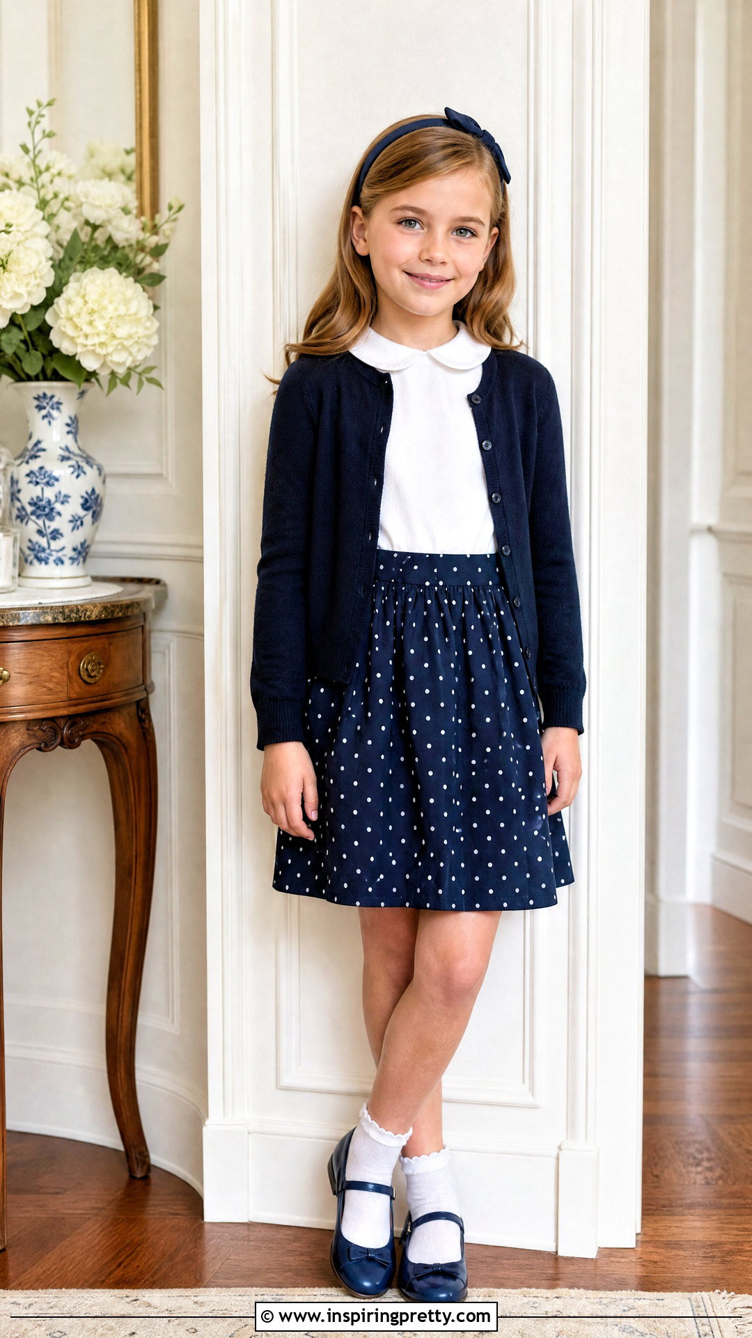Polka Dot Skirt With Peter Pan Collar Top - 50 kids skirt top designs