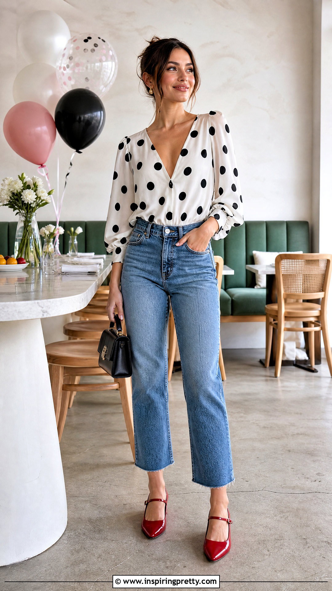 Polka Dot Top And Cropped Jeans Birthday Outfit - 50 top and jeans outfits for birthday