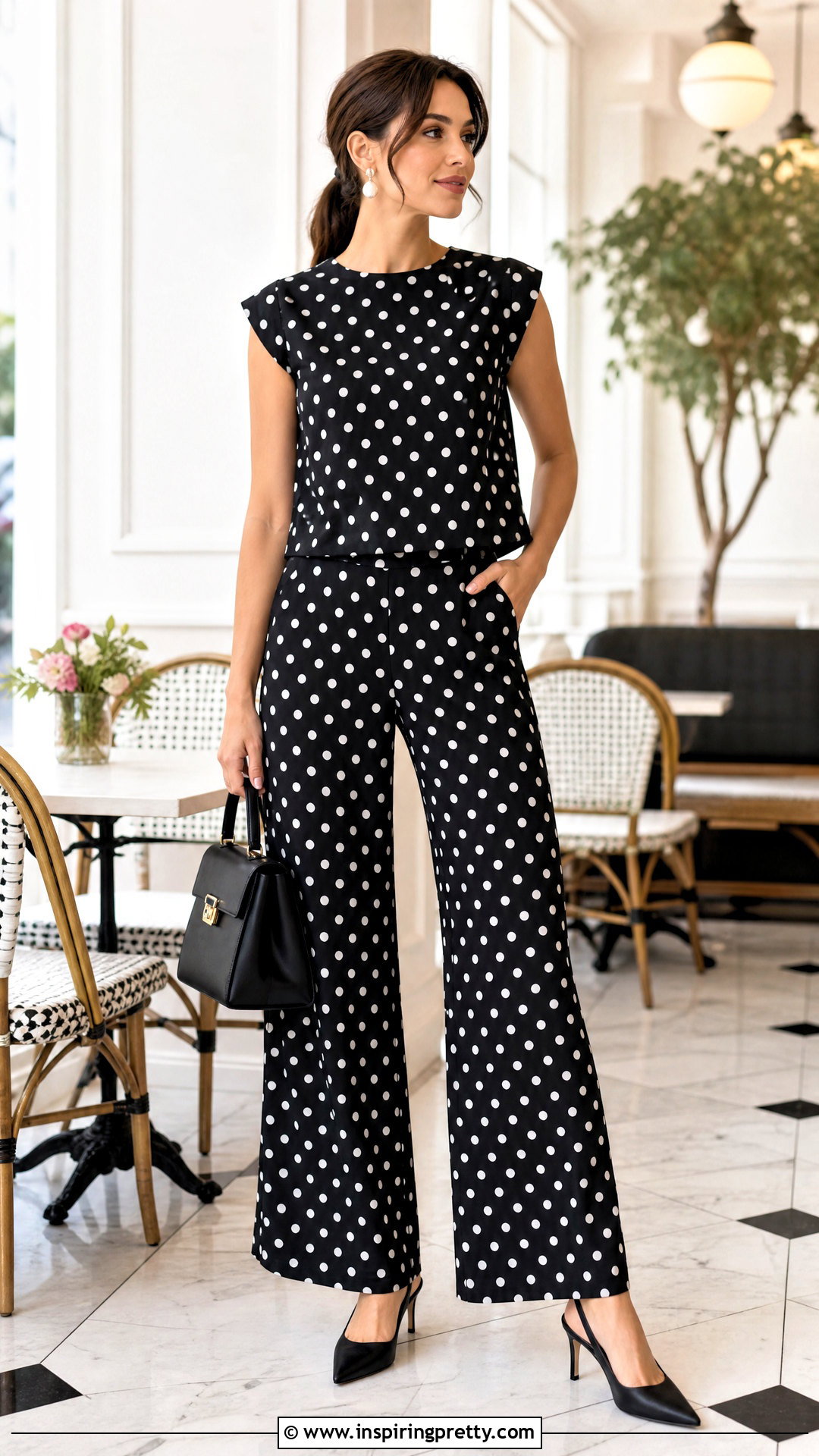 Polka Dot Top And Matching Trouser Set - 50 two pics trouser and tops