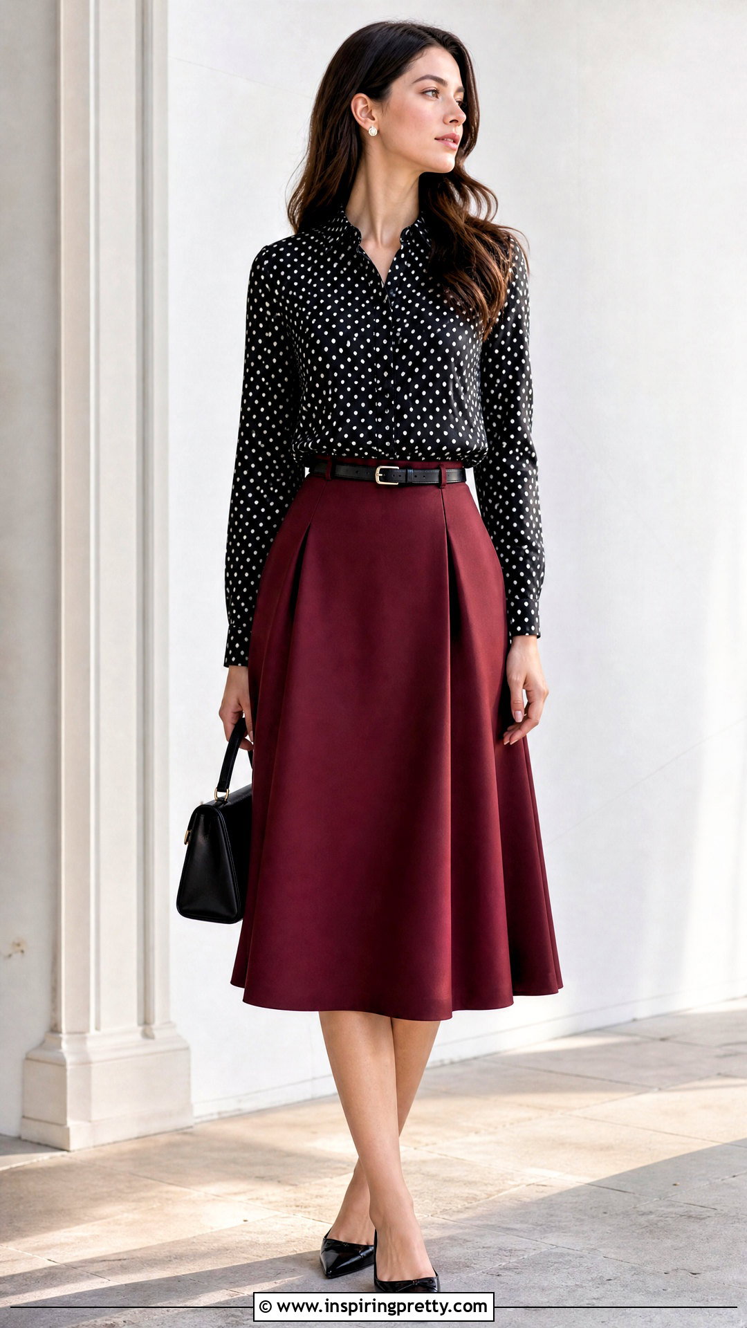 Polka Dot Top With A Line Skirt - 50 polka dot top outfit ideas