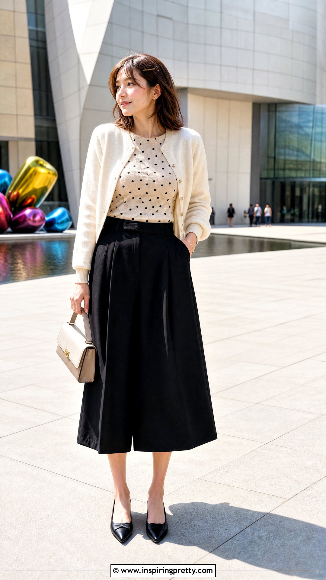 Polka Dot Top With Culottes - 50 polka dots top outfit ideas