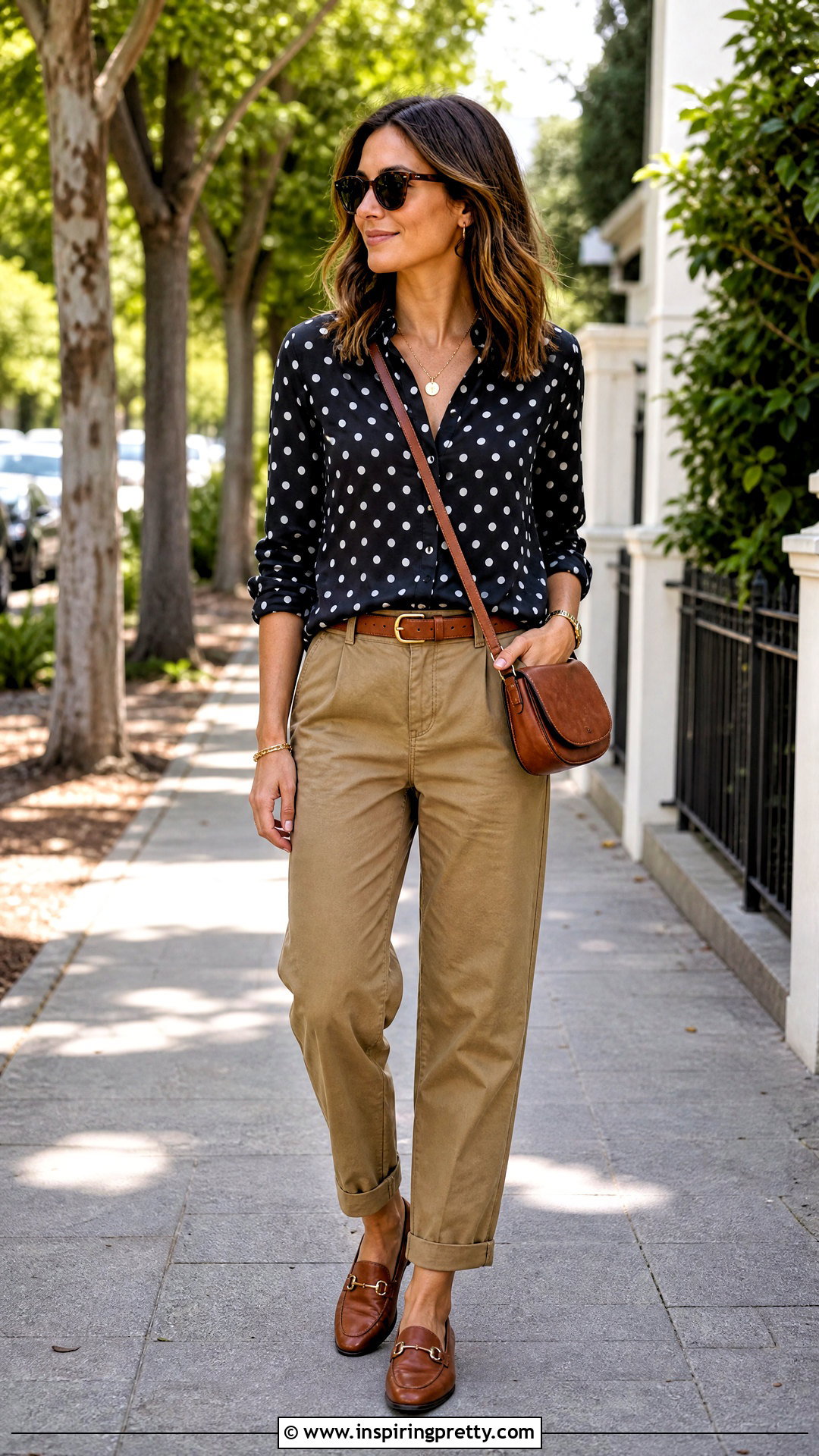 Polka Dot Top With Khaki Pants - 50 polka dot top outfit ideas