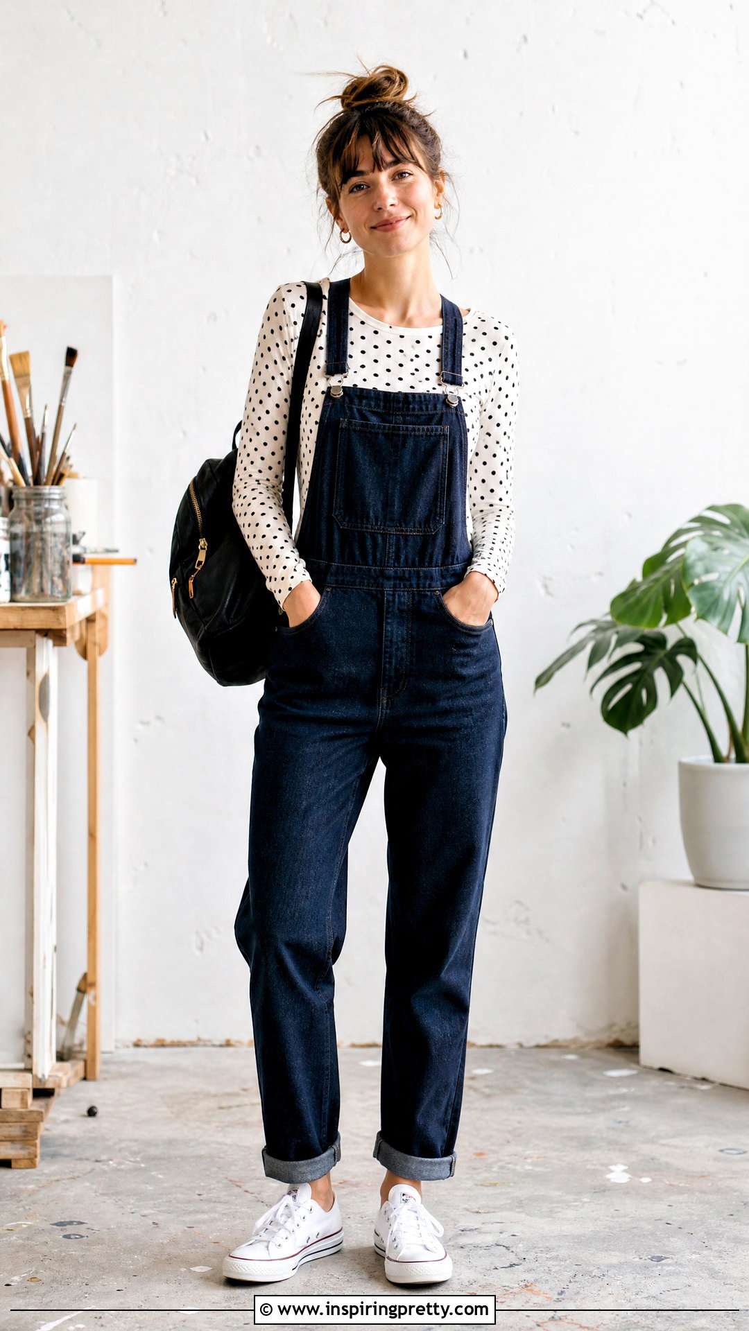 Polka Dot Top With Overalls - 50 polka dot top outfit ideas