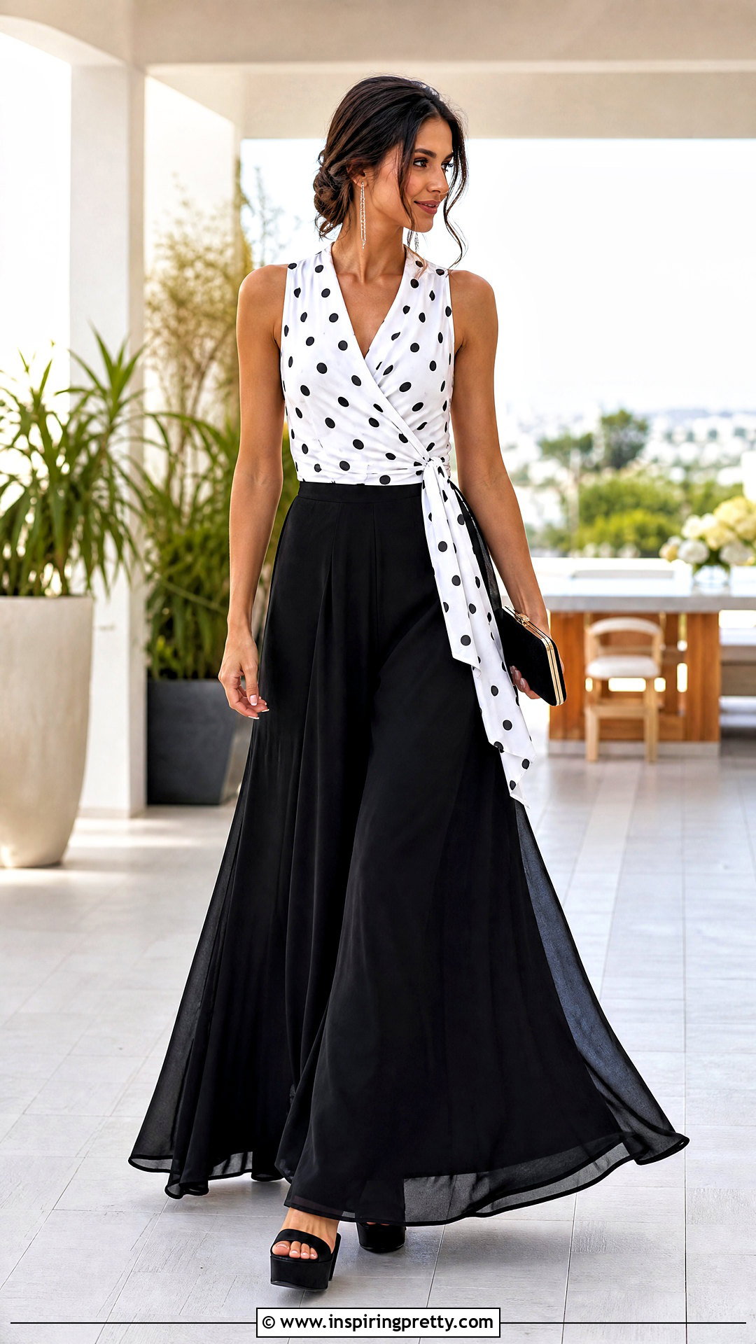 Polka Dot Top With Palazzo Pants - 50 polka dot top outfit ideas