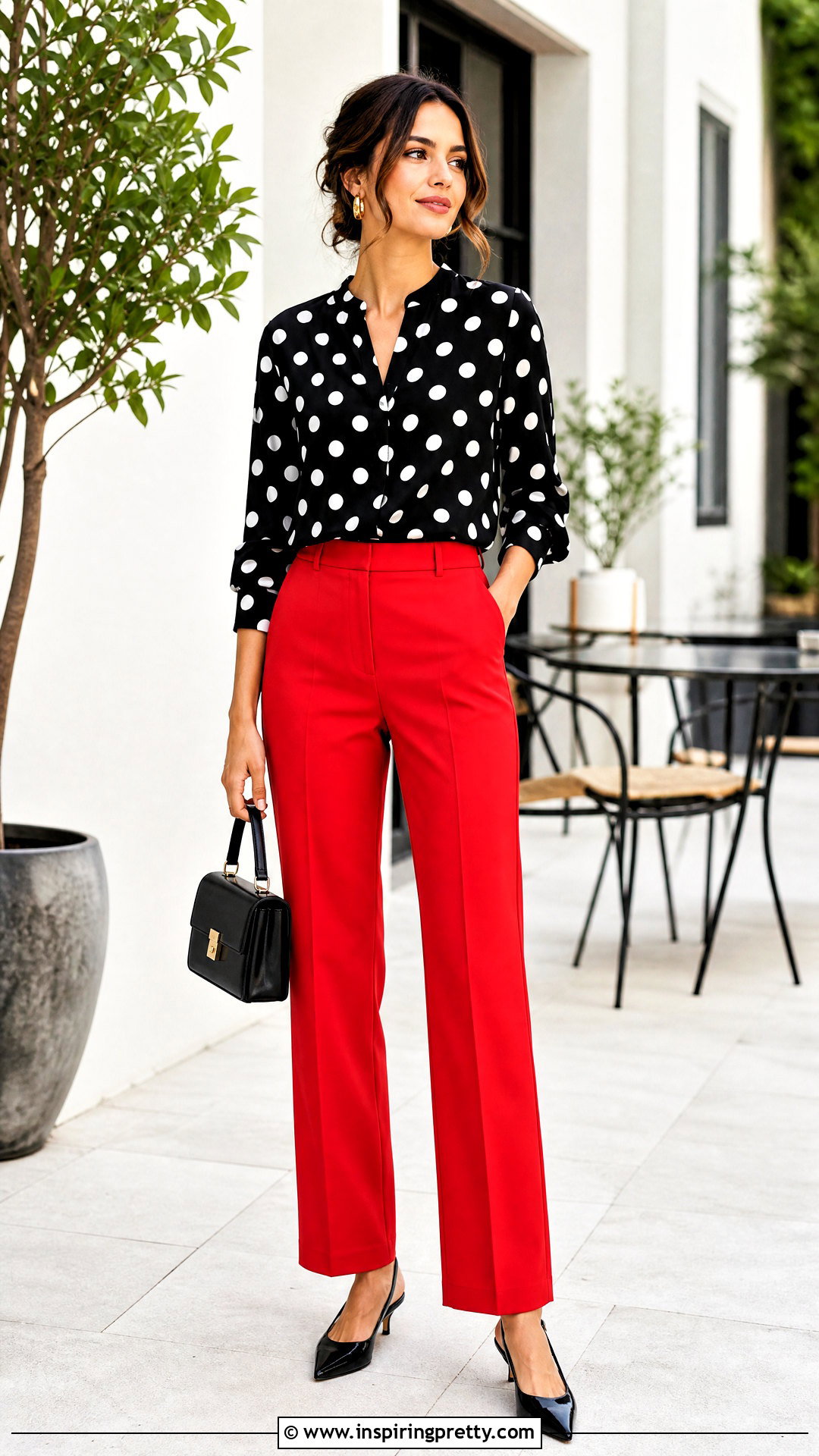 Polka Dot Top With Red Trousers - 50 beautiful top designs
