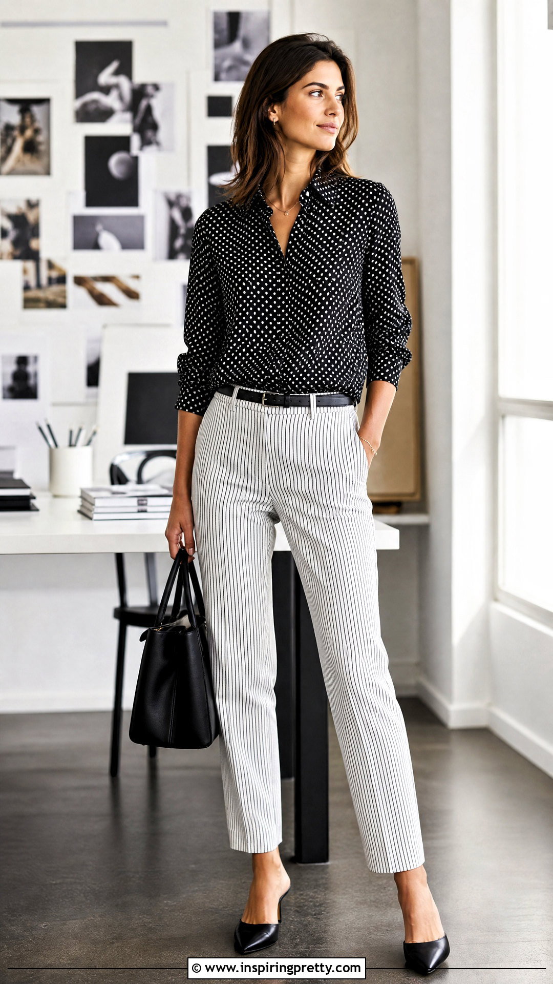 Polka Dot Top With Striped Pants - 50 polka dots top outfit ideas