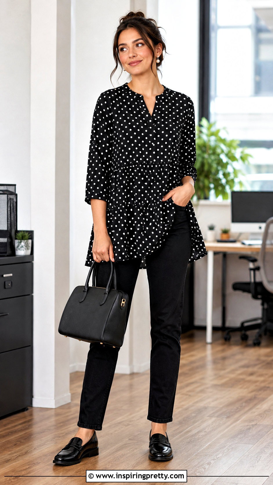 Polka Dot Tunic Top With Black Jeans - 50 tunic tops with jeans