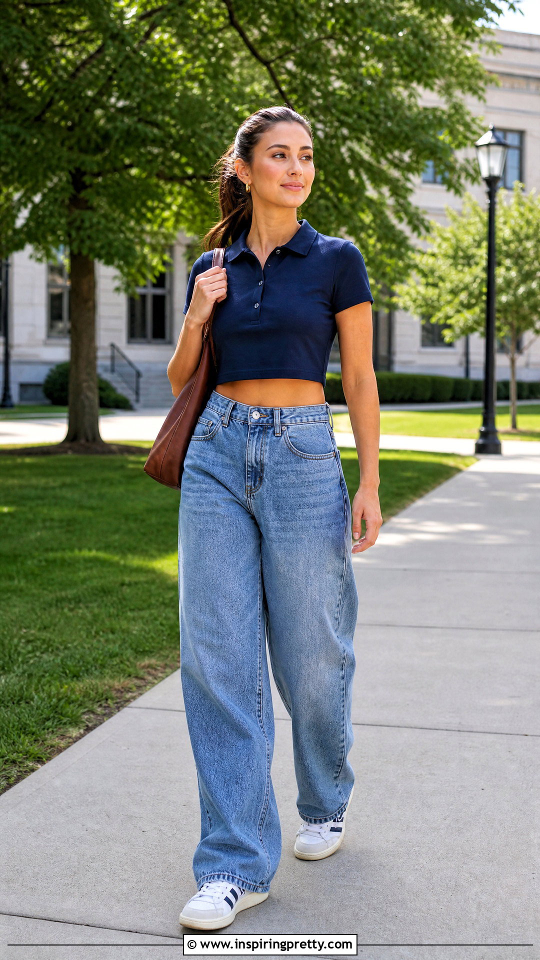 Polo Crop Top With Baggy Jeans - 50 baggy jeans and crop top outfit ideas